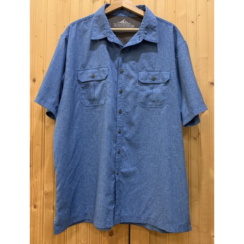 Croft & Barrow Blue Quick Dry Vented Short Sleeve Button Up Fishing Shirt Sz XL